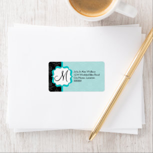 Elegant Monogram Turquoise Damask Label