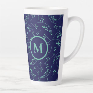 Elegant monogram turquoise green berry pattern latte mug