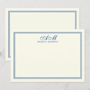 Elegant Monogram Two Border Navy Blue Ivory Card