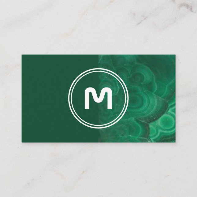 Elegant monogram two tone deep green crystals busi business card (Front)