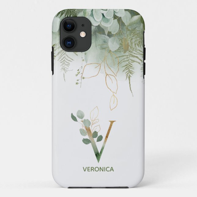 Elegant Monogram V Fern Succulent Case-Mate iPhone Case (Back)