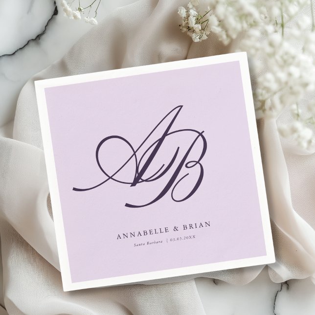 Elegant Monogram Violet Wedding  Napkin (Elegant Monogram Violet Purple Wedding Napkins)