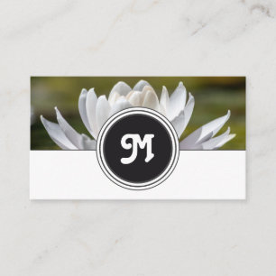 Elegant monogram water lily florist white grey business card
