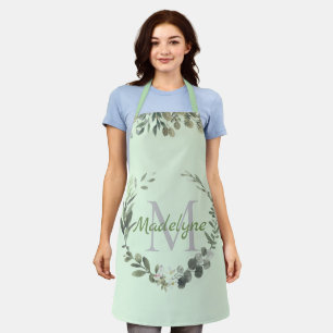 Elegant Monogram Watercolor Botanical Apron