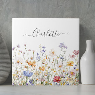 Elegant Monogram Watercolor Colourful Wildflower Ceramic Tile