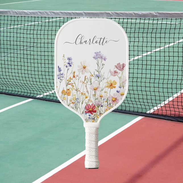 Elegant Monogram Watercolor Colourful Wildflower P Pickleball Paddle (In situ)