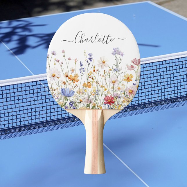 Elegant Monogram Watercolor Colourful Wildflower Ping Pong Paddle (In situ)