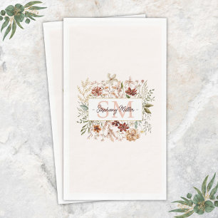 Elegant Monogram Watercolor Fall Wildflower Floral Napkin