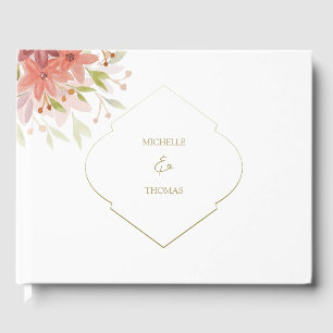 Elegant Monogram Watercolor Flowers Guest Book