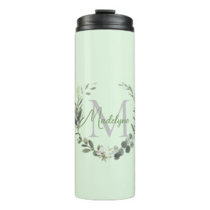 Elegant Monogram Watercolor Foilage      Thermal T Tumbler
