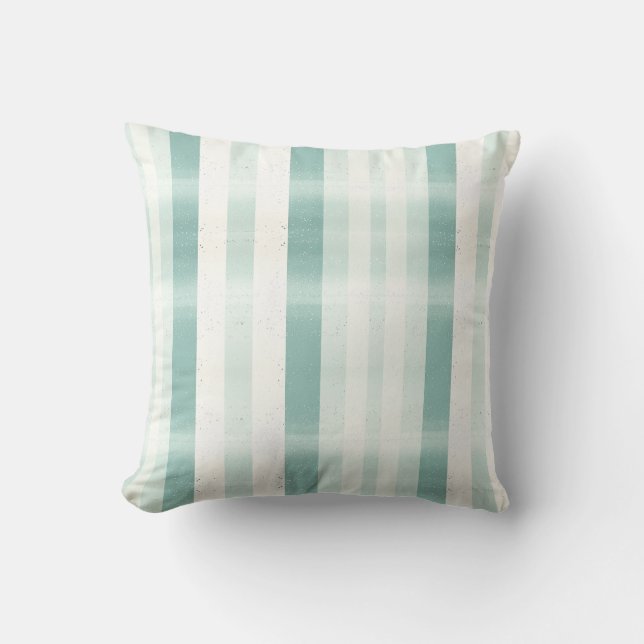 Elegant Monogram Watercolor Green Cream Stripe Cushion (Front)