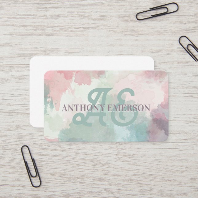 Elegant Monogram | Watercolor Layers  Business Card (Front/Back In Situ)