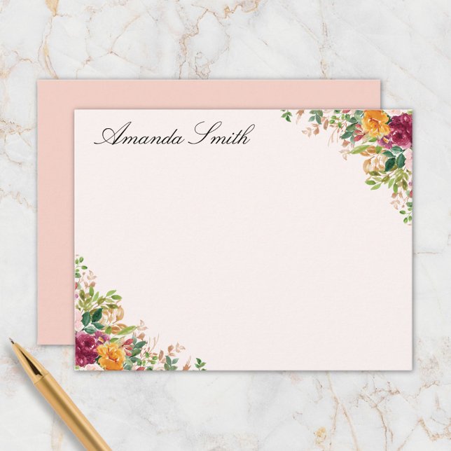 Elegant Monogram Watercolor Rose Floral Card (In situ)