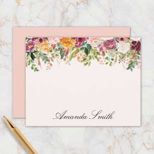 Elegant Monogram Watercolor Rose Flower Garden Card