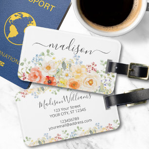 Elegant Monogram Watercolor Sunny Flowers Floral Luggage Tag