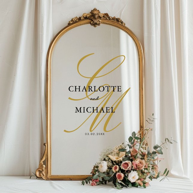 Elegant, monogram, wedding,  (Personalized, elegant, monogram, scripted font, wedding, window cling with your names and date. )