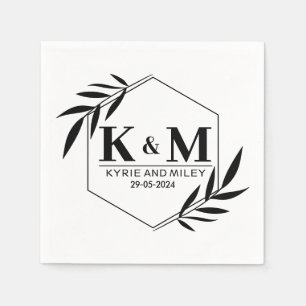 elegant monogram wedding black and white napkin