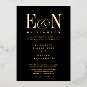 Elegant Monogram Wedding Black Gold