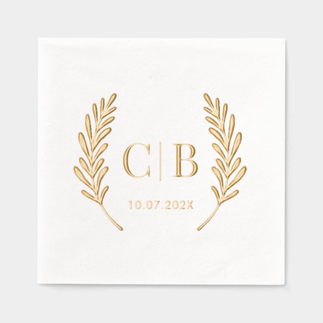 Elegant Monogram Wedding Bride and Groom Custom Foil Napkins (Front)