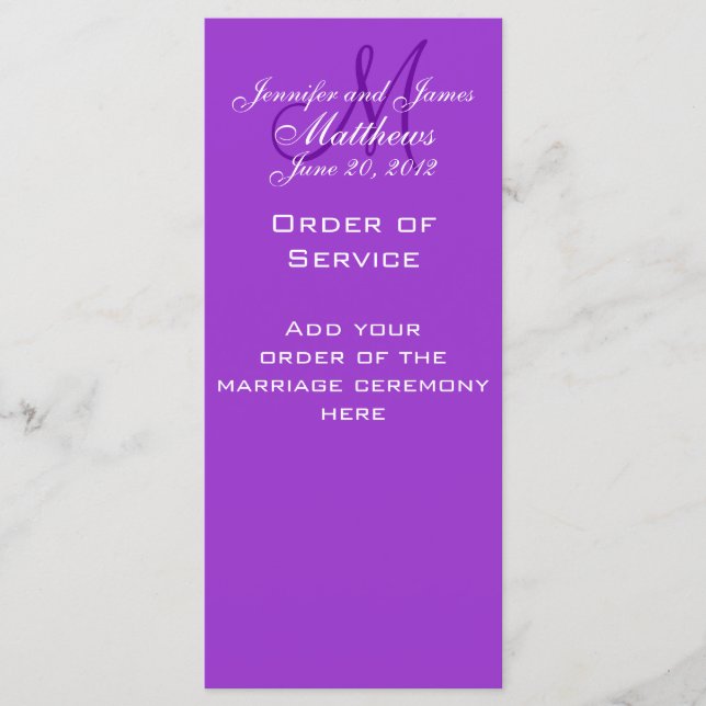 Elegant Monogram Wedding Church Programs Purple (Front)