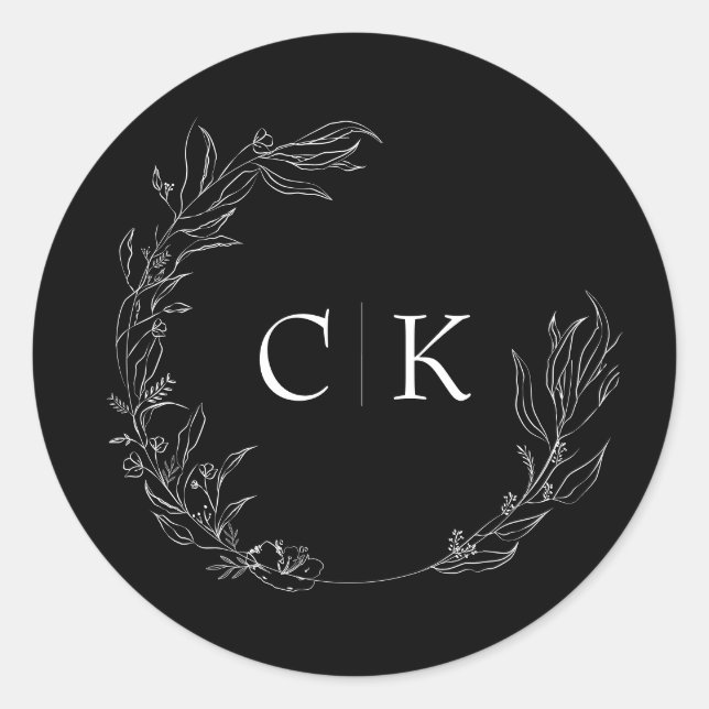 Elegant Monogram Wedding Classic Round Sticker (Front)