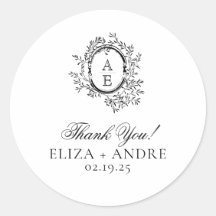 Elegant Monogram Wedding Classic Round Sticker