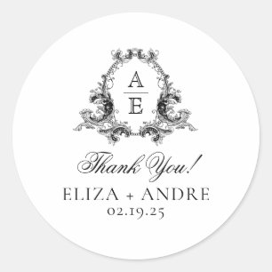 Elegant Monogram Wedding Classic Round Sticker