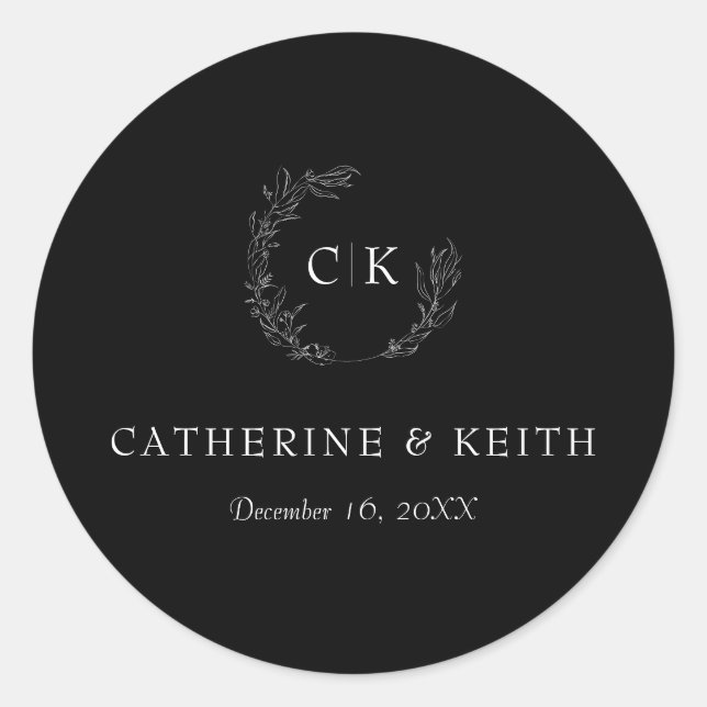 Elegant Monogram Wedding Classic Round Sticker (Front)
