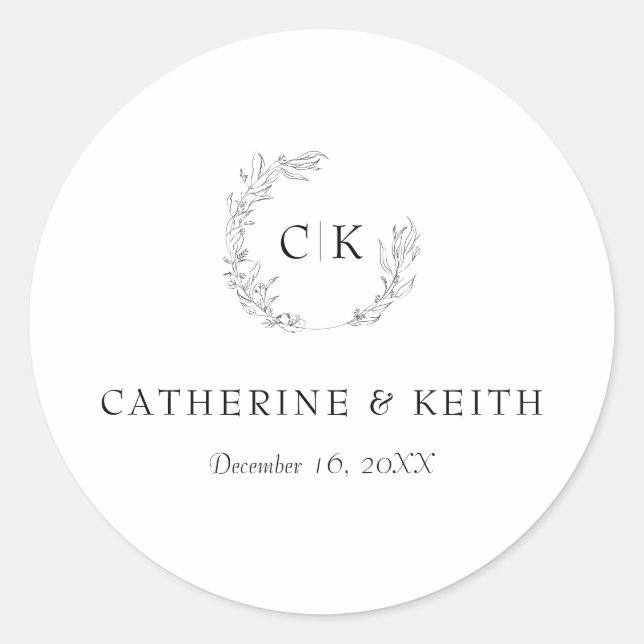 Elegant Monogram Wedding Classic Round Sticker (Front)