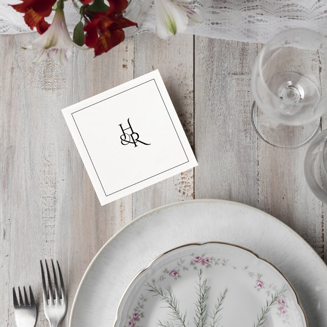 Elegant Monogram Wedding Cocktail Napkin (Creator Uploaded)