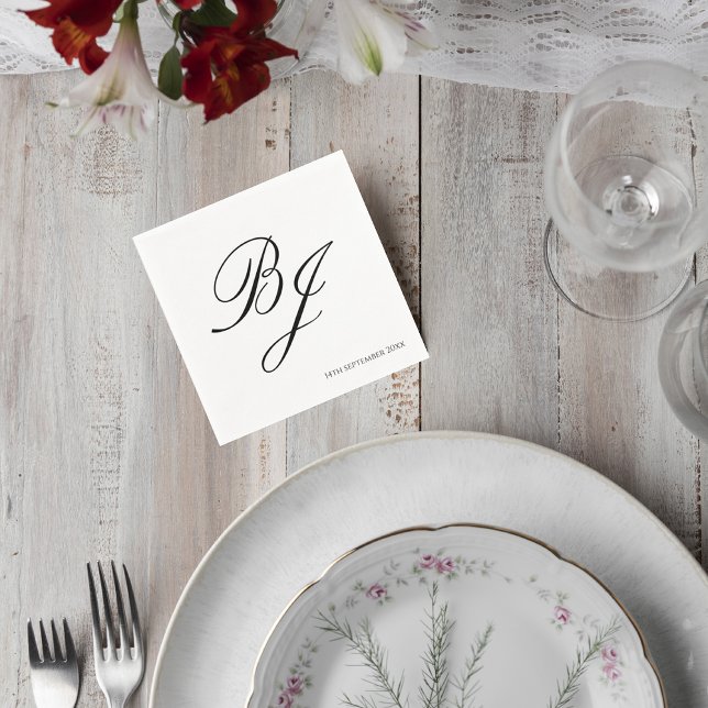 Elegant Monogram Wedding Cocktail Napkins (Creator Uploaded)