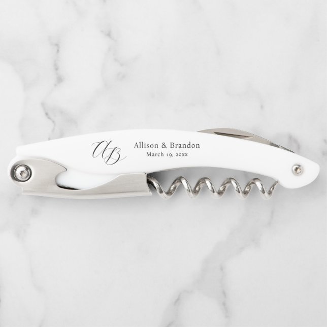 Elegant Monogram Wedding Couple Personalised Corkscrew (Front)
