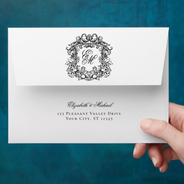 Elegant Monogram Wedding Crest Envelope (Hand)