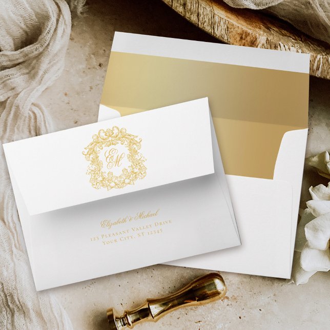 Elegant Monogram Wedding Crest Gold  Envelope (Creator Uploaded)