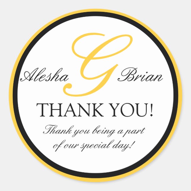 Elegant Monogram Wedding Favour Thank You Stickers (Front)