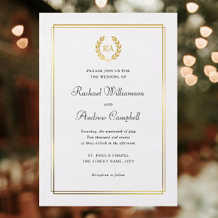 Elegant Monogram Wedding Gold Foil Invitation