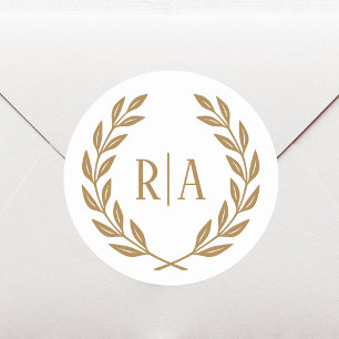 Elegant Monogram Wedding Gold White Classic Round Sticker