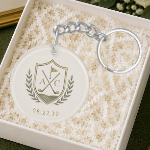 Elegant Monogram Wedding Golf Crest Key Ring