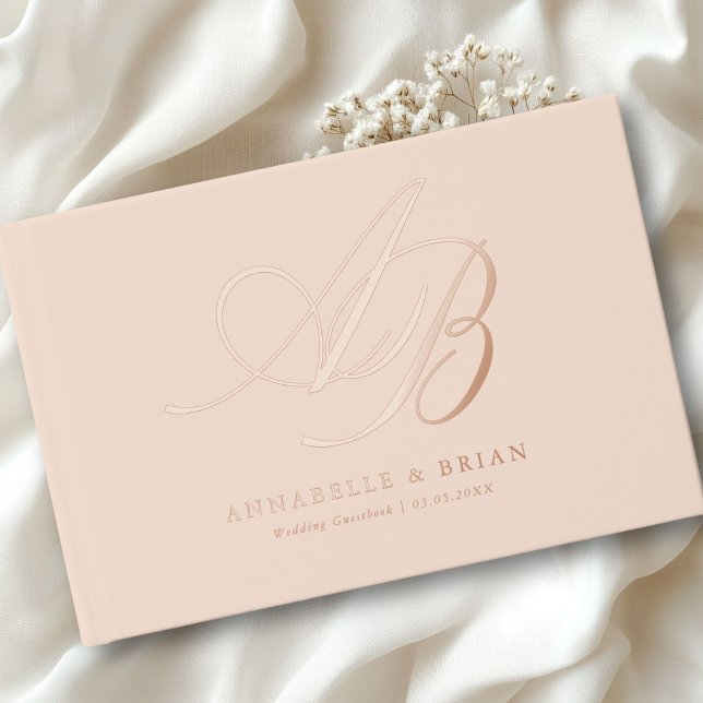 Elegant, Monogram, Wedding  Guest Book (Personalized Minimalist Script Font Monogram | Elegant Foil Wedding Guest Book.)