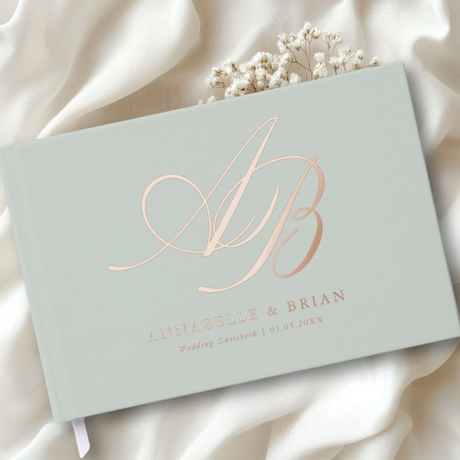 Elegant, Monogram, Wedding  Guest Book (Personalized Minimalist Script Font Monogram | Elegant Foil Wedding Guest Book.)