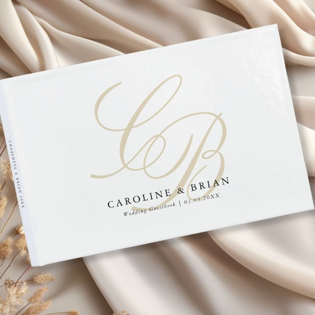 Elegant, Monogram, Wedding  Guest Book (Elegant, Monogram, White, Wedding Guest Book with your name & date.)