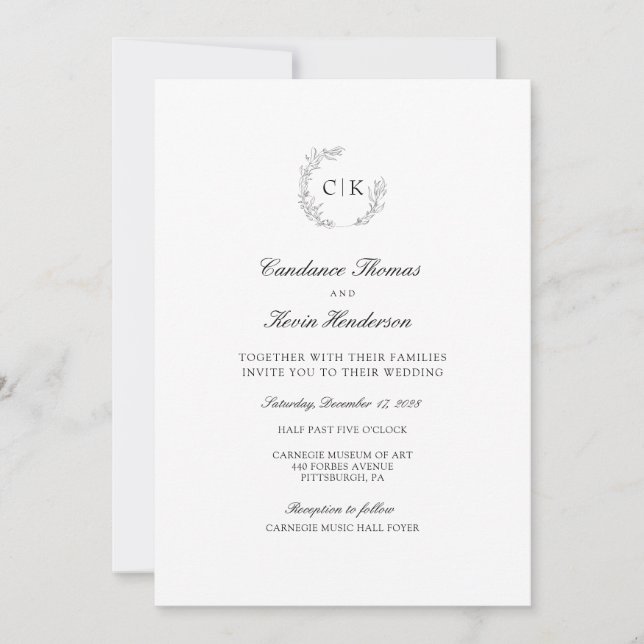 Elegant Monogram Wedding  Invitation (Front)