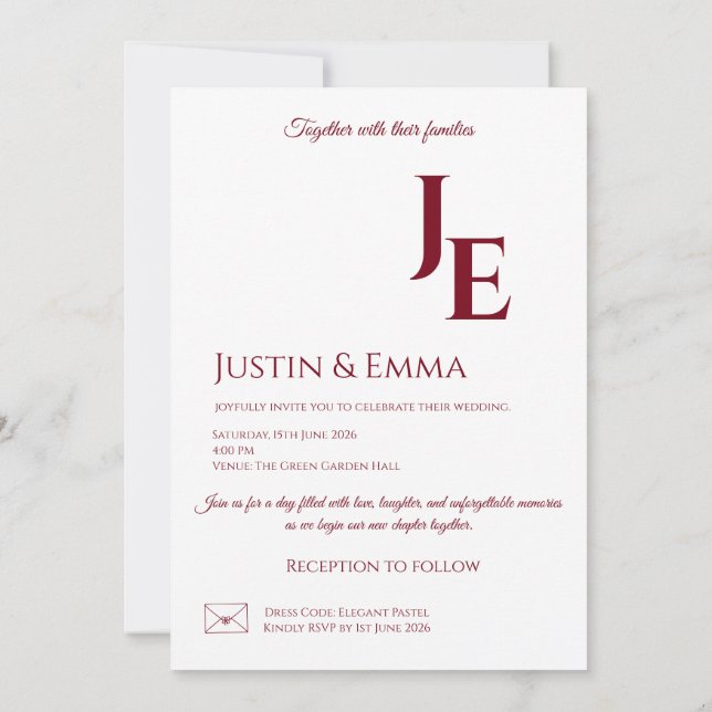 Elegant Monogram Wedding Invitation Aesthetic (Back)