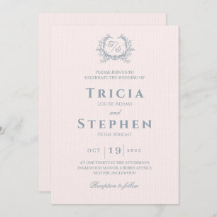 Elegant monogram wedding invitation blush pink