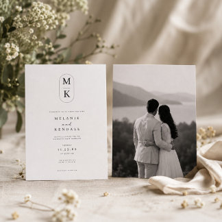 Elegant Monogram Wedding Invitation with Photo.