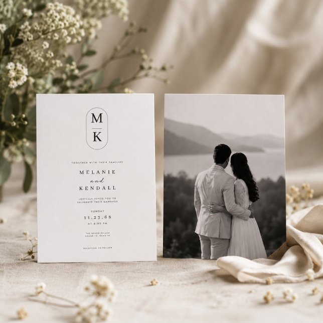 Elegant Monogram Wedding Invitation with Photo. (Creator Uploaded)