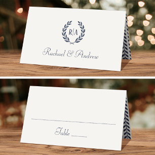 Elegant Monogram Wedding Navy Cream Seating Place Card