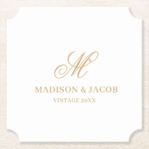 Elegant Monogram Wedding Paper Coaster