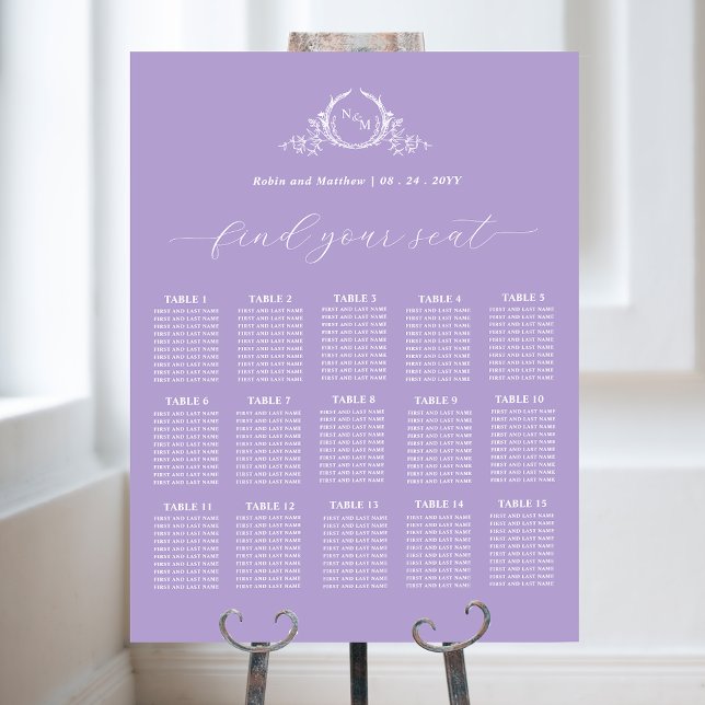 Elegant Monogram Wedding Purple Seating Chart Sign (Creator Uploaded)