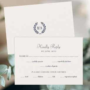 Elegant Monogram Wedding Reply Navy Blue RSVP Card